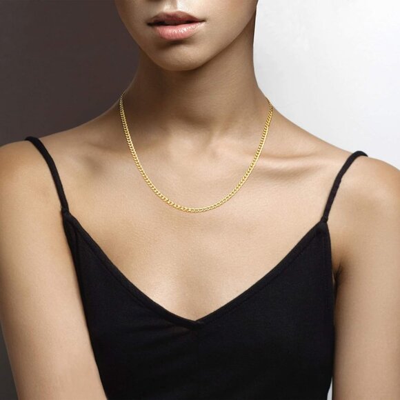 18k Gold 925 Sterling Silver Cuban Link Curb Chain Necklace for Women - Picture 3 of 6